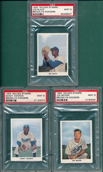 1955 Golden Stamps Dodgers Amaros, Becker & Black, Lot of (3)  PSA 9 *MINT*