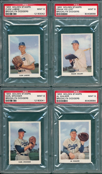 1955 Golden Stamps Dodgers Lot of (4) W/ Labine PSA 9 *MINT*