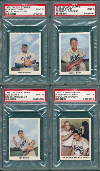 1955 Golden Stamps Dodgers Lot of (4) W/ Newcombe PSA 9 *MINT*