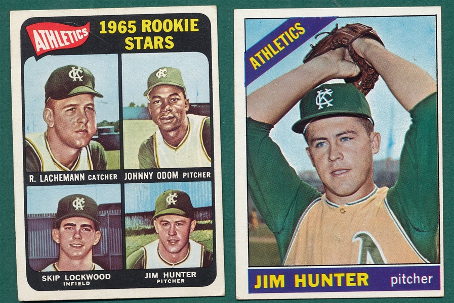 1965 Topps #526, Rookie, & 1966 #36, Lot of (2) Jim Hunter