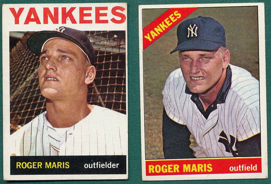 1964 Topps #225 & 1966 #365, Lot of (2) Roger Maris
