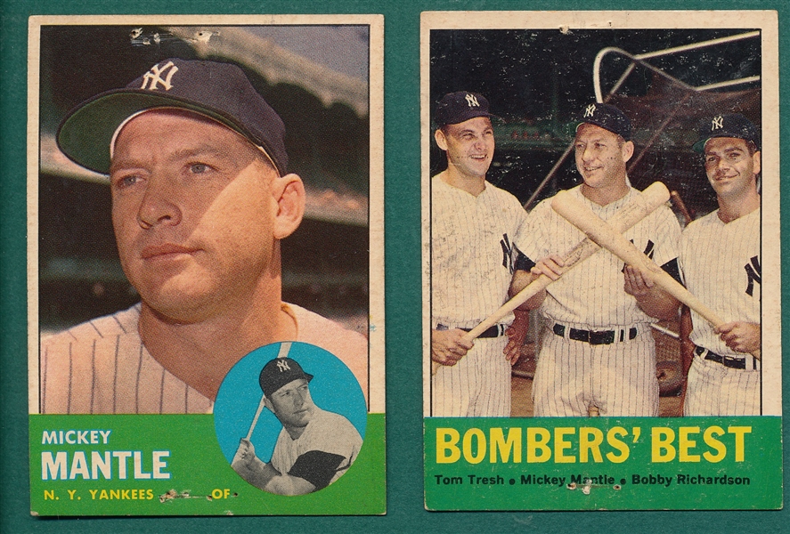 1963 Topps #173 Bombers Best & #200 Mantle, Lot of (2) 