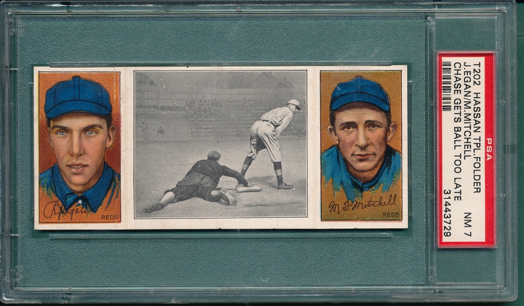 1912 T202 Chase Gets The Ball Too Late, Egan/Mitchell, Hassan Cigarettes PSA 7