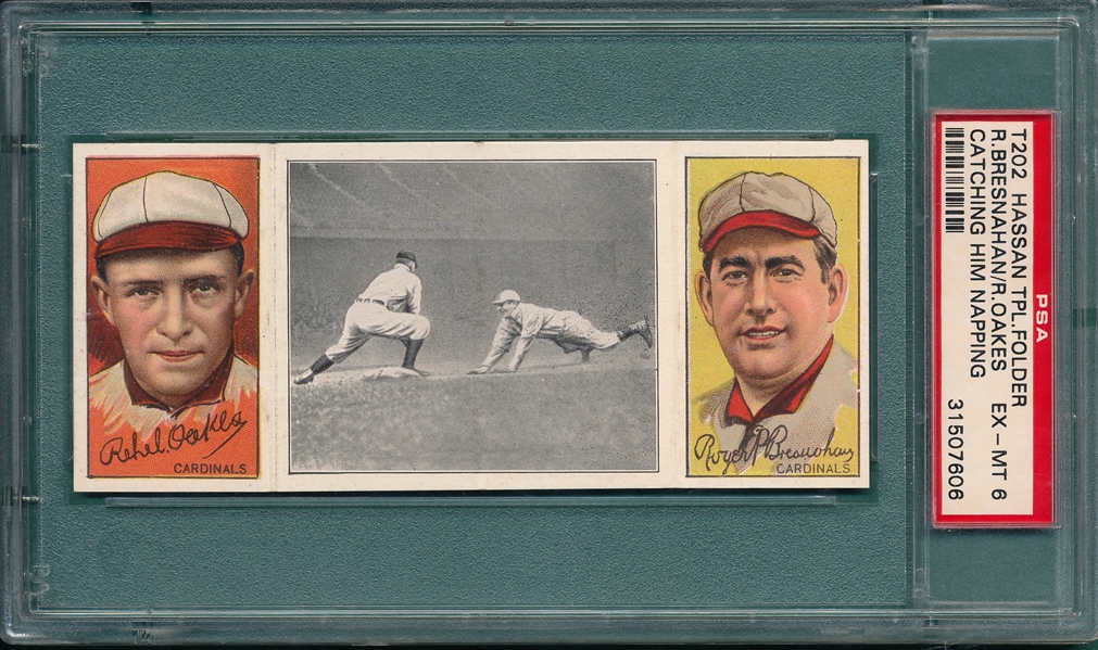 1912 T202 Catching Him Napping, Oakes/Bresnahan, Hassan Cigarettes PSA 6