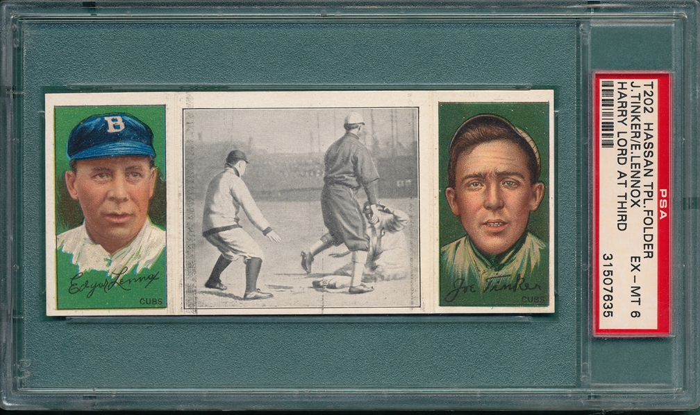 1912 T202 Harry Lord At Third, Lennox/Tinker, Hassan Cigarettes PSA 6