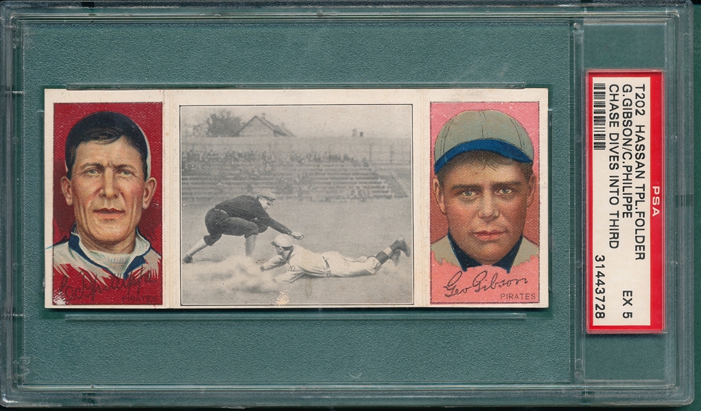 1912 T202 Chase Dives Into Third, Phillippe/Gibson, Hassan Cigarettes PSA 5
