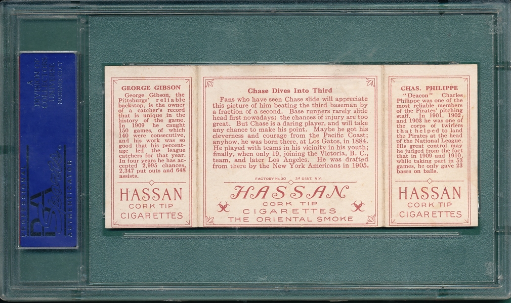1912 T202 Chase Dives Into Third, Phillippe/Gibson, Hassan Cigarettes PSA 5