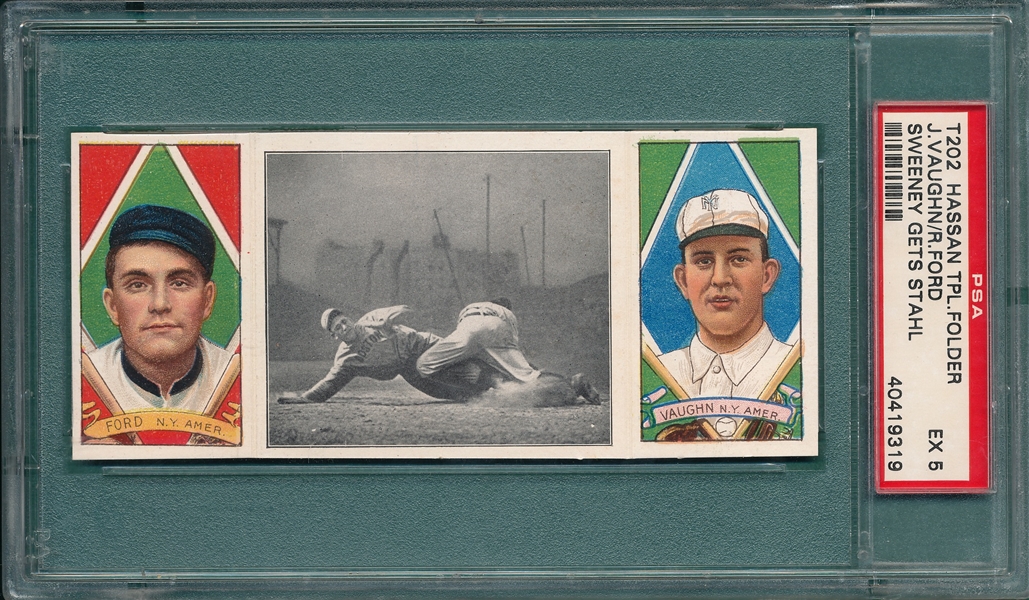 1912 T202 Sweeney Gets Stahl, Ford/Vaughn, Hassan Cigarettes PSA 5