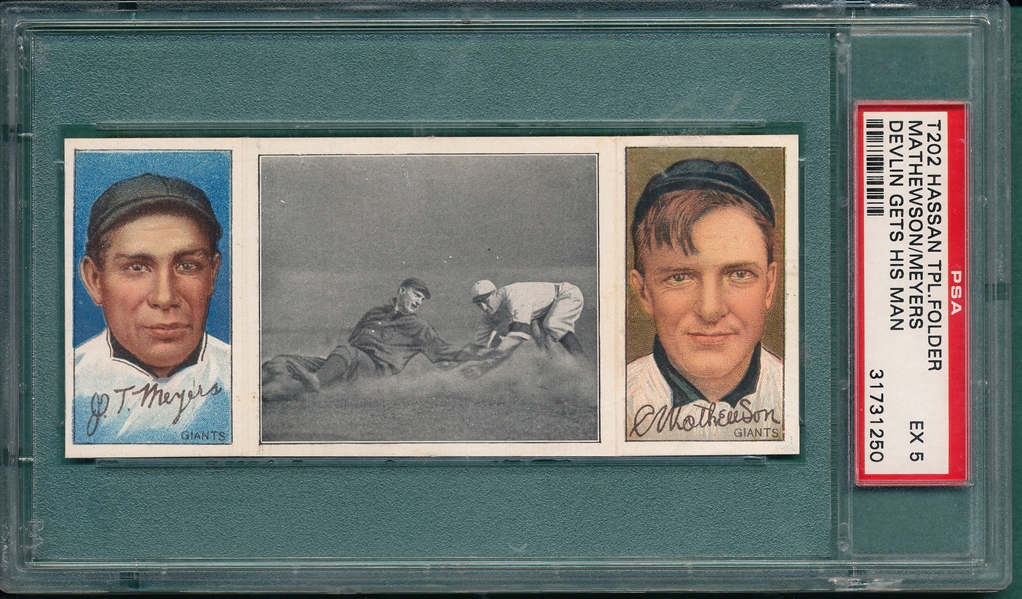 1912 T202 Devlin Gets His Man, Meyers/Mathewson, Hassan Cigarettes PSA 5