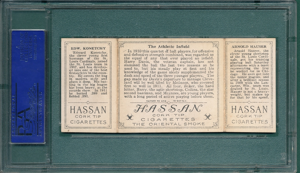 1912 T202 The Athletic Infield, Hauser/Konetchy, Hassan Cigarettes PSA 5
