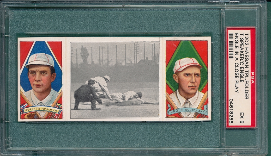 1912 T202 Engle In A Close Play, Engle/Speaker, Hassan Cigarettes PSA 5