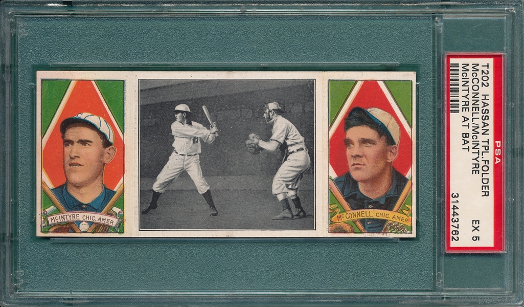 1912 T202 McIntyre At Bat, McIntyre/McConnell, Hassan Cigarettes PSA 5