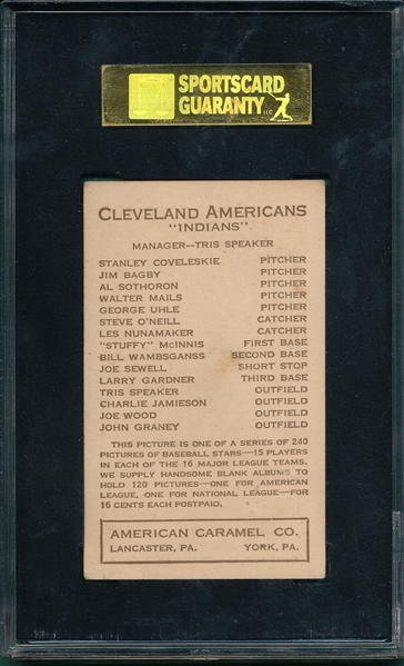 1922 E120 Wood, Joe, American Caramel Co. SGC 60