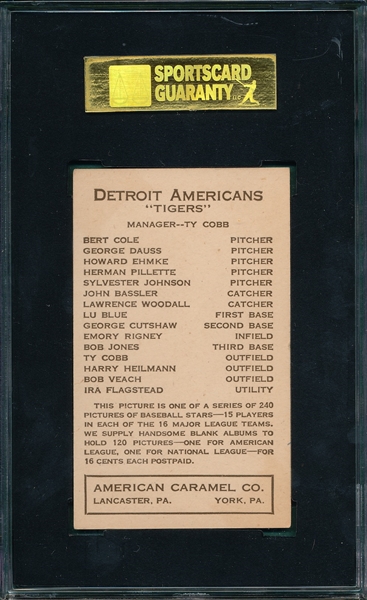 1922 E120 Heilmann, Harry, American Caramel Co. SGC 60 