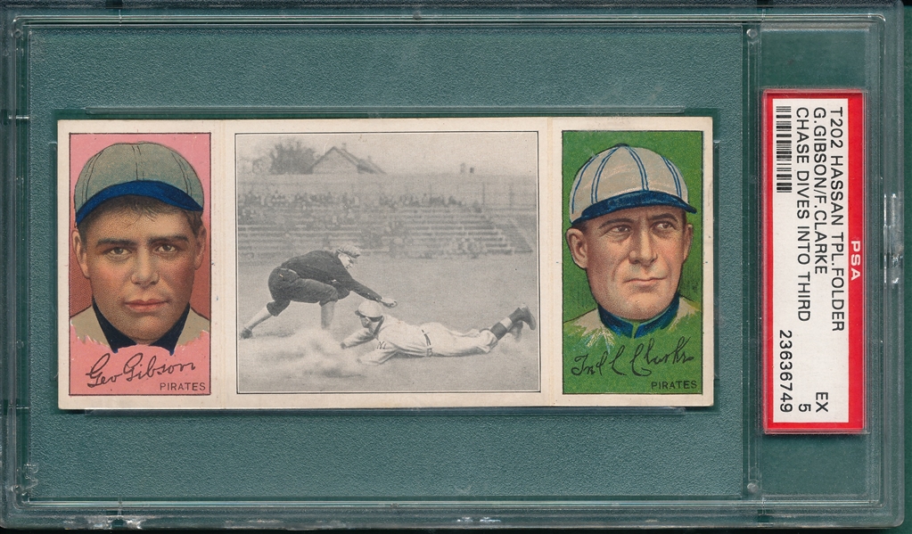 1912 T202 Chase Dives Into Third, Clarke/Gibson, Hassan Cigarettes PSA 5