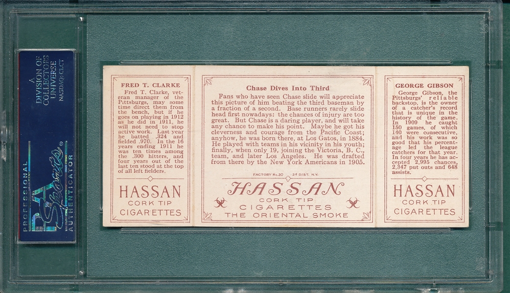 1912 T202 Chase Dives Into Third, Clarke/Gibson, Hassan Cigarettes PSA 5