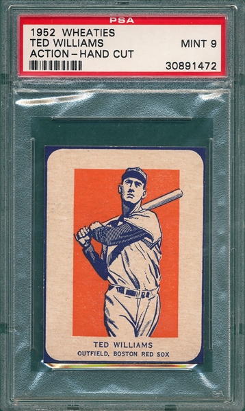 1952 Wheaties Ted Williams, Action, PSA 9 *MINT*