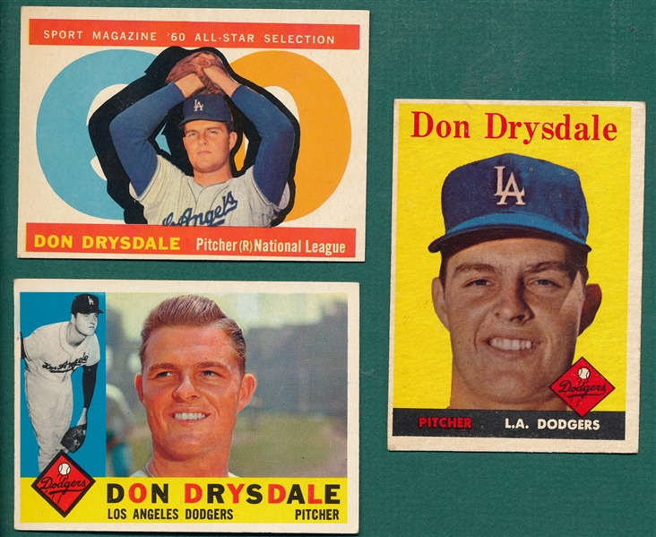1958-64 Topps Lot of (3) Don Drysdale