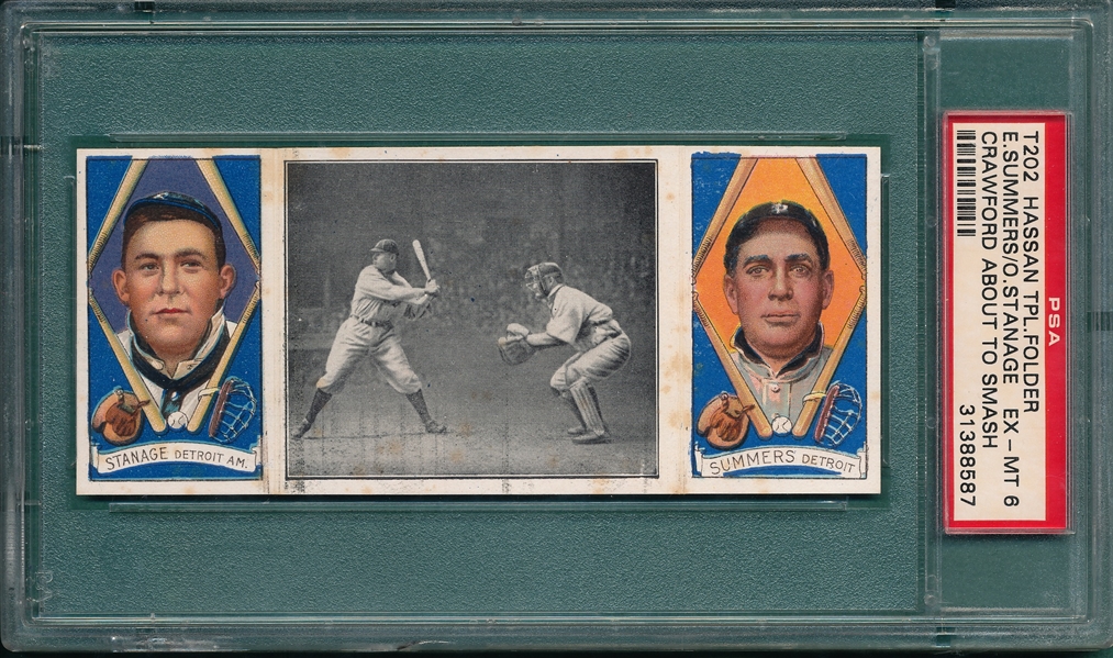 1912 T202 Crawford About To Smash One, Stanage/Summers, Hassan Cigarettes, PSA 6