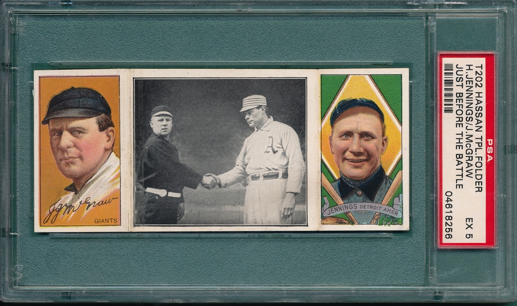1912 T202 Just Before the Battle McGraw/Jennings, Hassan Cigarettes, PSA 5
