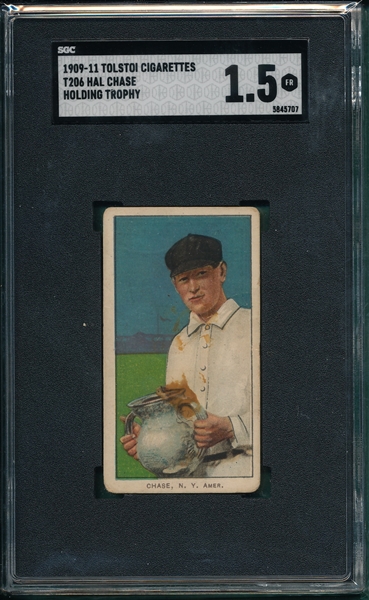 1909-1911 T206 Chase, Holding Trophy, Tolstoi Cigarettes SGC 1.5