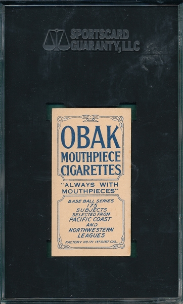 1910 T212-2 Seaton, Seattle, Obak Cigarettes SGC 60 