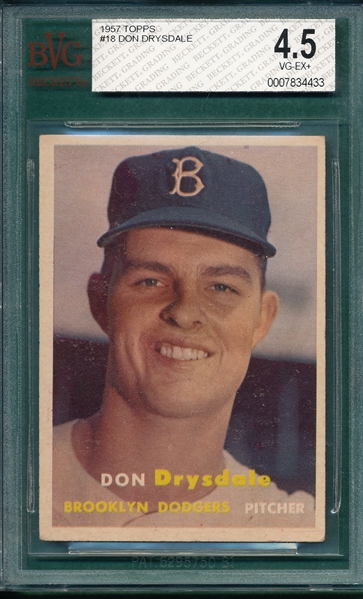 1957 Topps #18 Don Drysdale BVG 4.5 *Rookie*