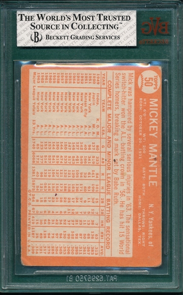 1964 Topps #50 Mickey Mantle BVG 3.5