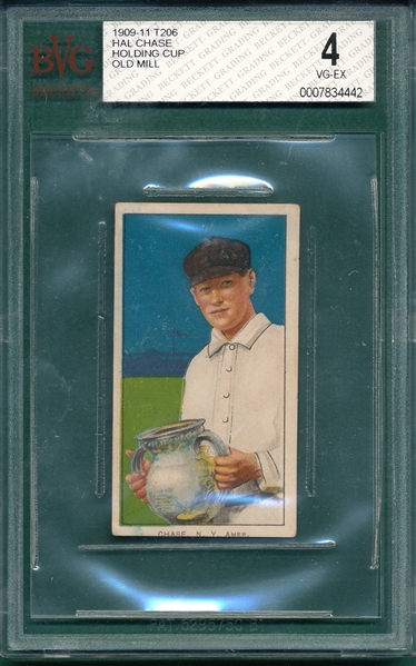 1909-1911 T206 Chase, Holding Trophy, Old Mill Cigarettes, BVG 4