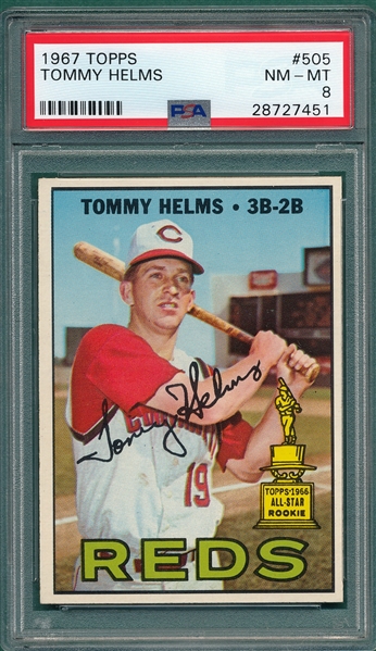 1967 Topps #505 Tommy Helms PSA 8 *Trophy Rookie*