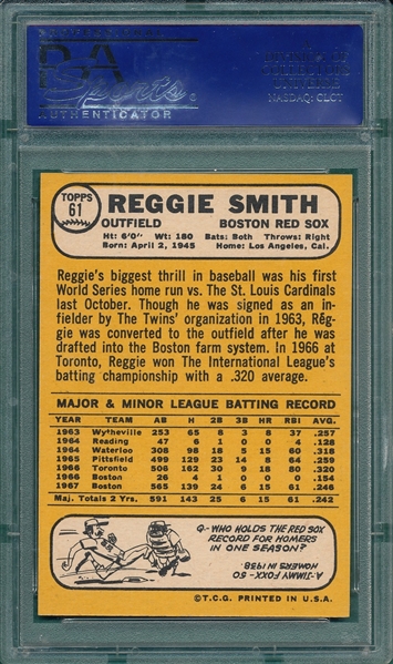 1968 Topps #61 Reggie Smith PSA 10 *GEM MINT* *Trophy Rookie*