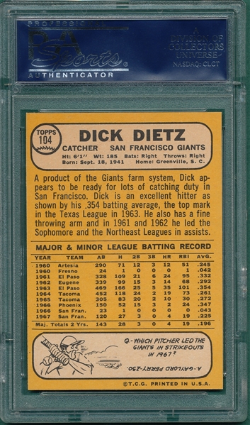 1968 Topps #104 Dick Dietz PSA 10 *GEM MINT* *Trophy Rookie*