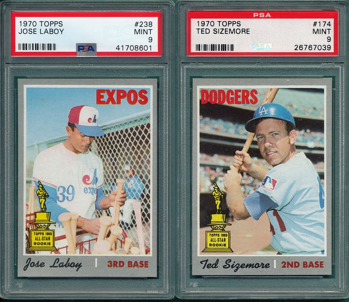 1970 Topps #174 Sizemore & #238 Laboy, Lot of (2), PSA 9 *MINT* *Trophy Rookie*