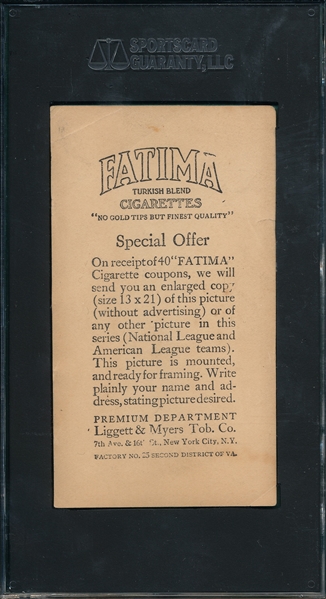 1913 T200 Washington Americans Fatima Cigarettes SGC 1 
