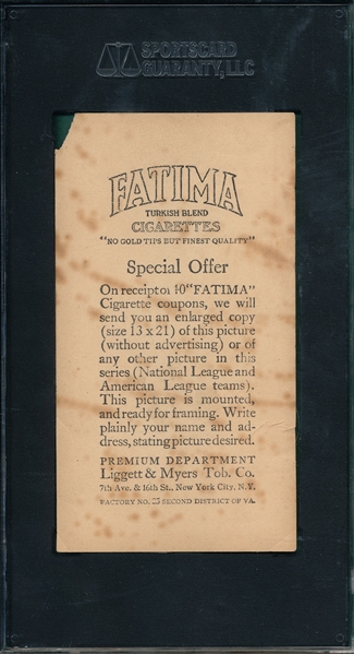 1913 T200 Chicago Americans Fatima Cigarettes SGC Authentic
