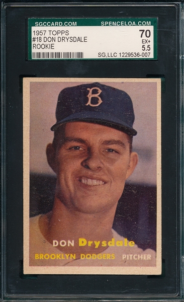 1957 Topps #18 Don Drysdale SGC 70 *Rookie*