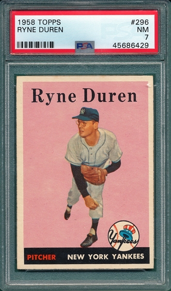 1958 Topps #296 Ryne Duren, PSA 7 *Rookie*