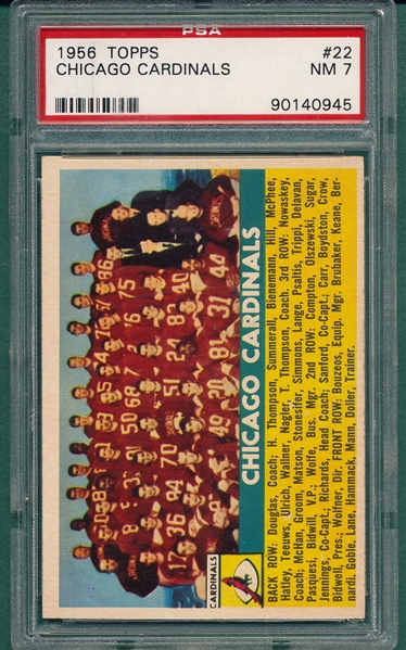 1956 Topps FB #22 Cardinals Team PSA 7