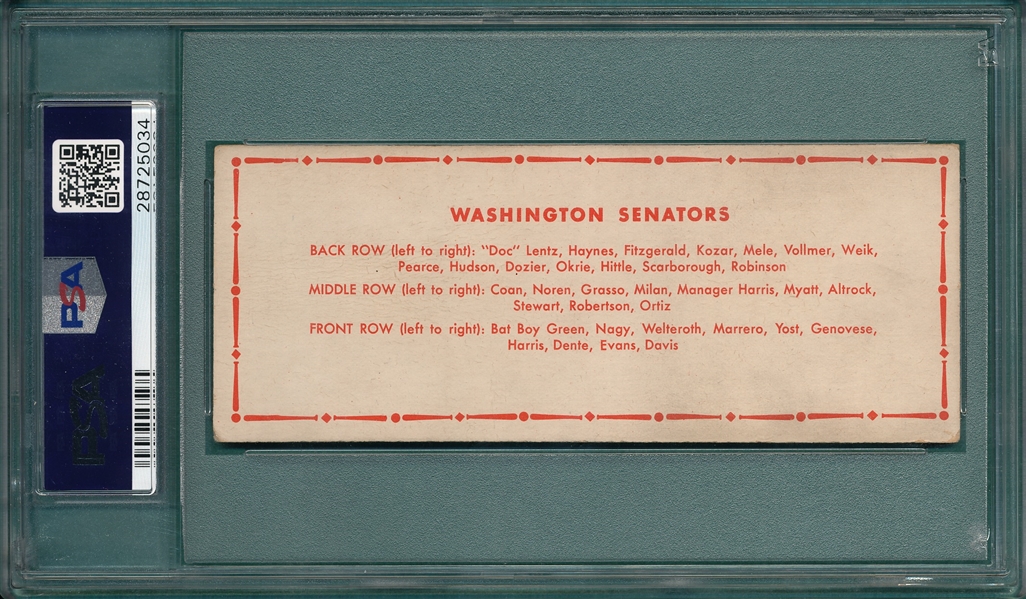 1951 Topps Teams Senators PSA 3 *Undated*