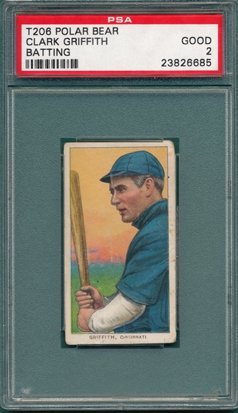1909-1911 T206 Griffith, Batting, Polar Bear, PSA 2