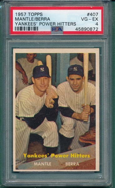 1957 Topps #407 Yankees' Power Hitters W/Berra & Mantle PSA 4