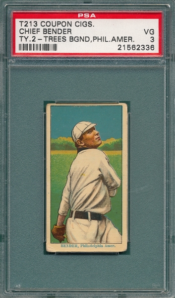 1914 T213-2 Bender, Trees, Philadelphia A's, Coupon Cigarettes PSA 3 *Only One Higher*