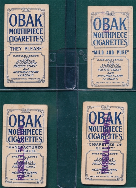 1910 T212-2 Obak Cigarettes Lot of (8) W/ Harkins