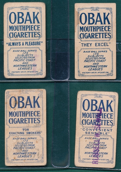 1910 T212-2 Obak Cigarettes Lot of (8) W/ Harkins