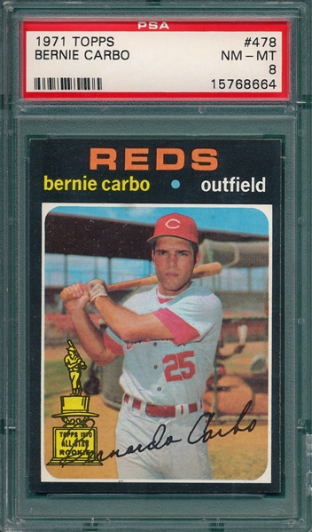 1971 Topps #478 Bernie Carbo, PSA 8 *Trophy Rookie*