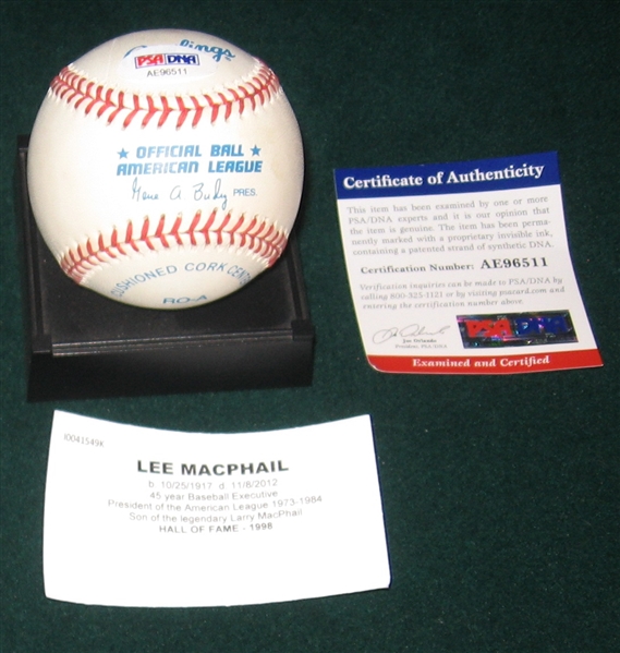Trist-R Hidden Treasures Autographed Baseball, Lee McPhail, PSA/DNA Authentic