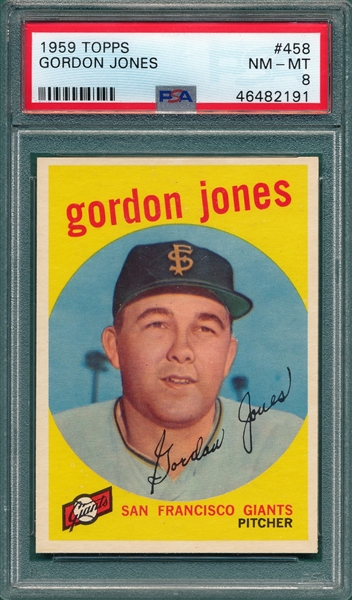 1959 Topps #458 Gordon Jones PSA 8