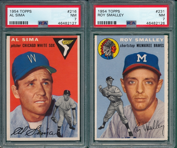 1954 Topps #216 Sima & #231 Smalley, Lot of (2) PSA 7