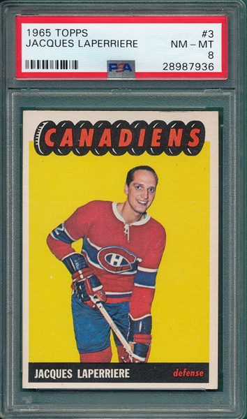 1965 Topps HCKY #3 Jacques Laperriere PSA 8