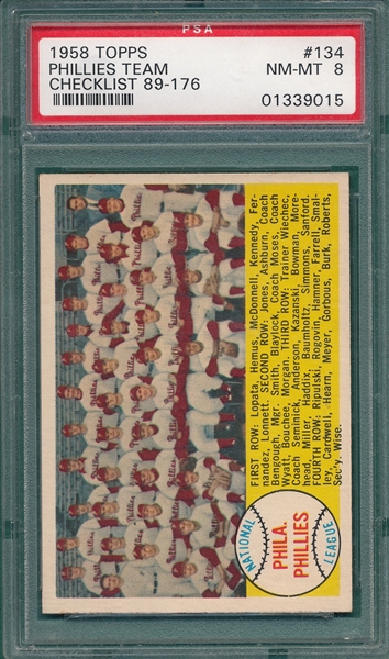 1958 Topps #134 Phillies Team PSA 8 
